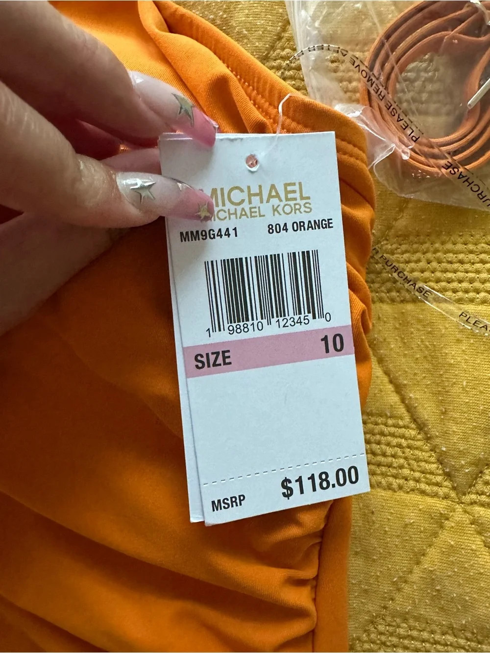 Michael Kors Orange One-Shoulder Swimsuit with Ring Accent